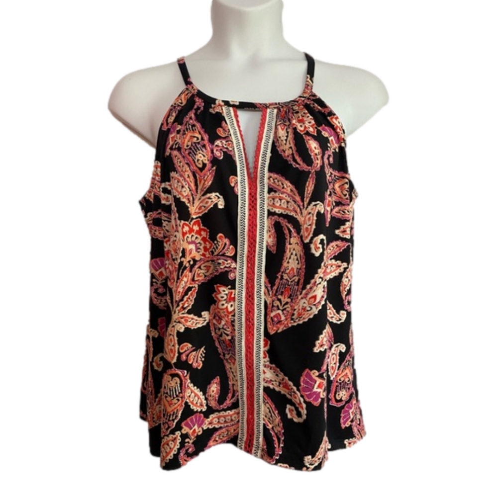 Studio by JPR Black Tank Top with Pink and Orange Paisley Print